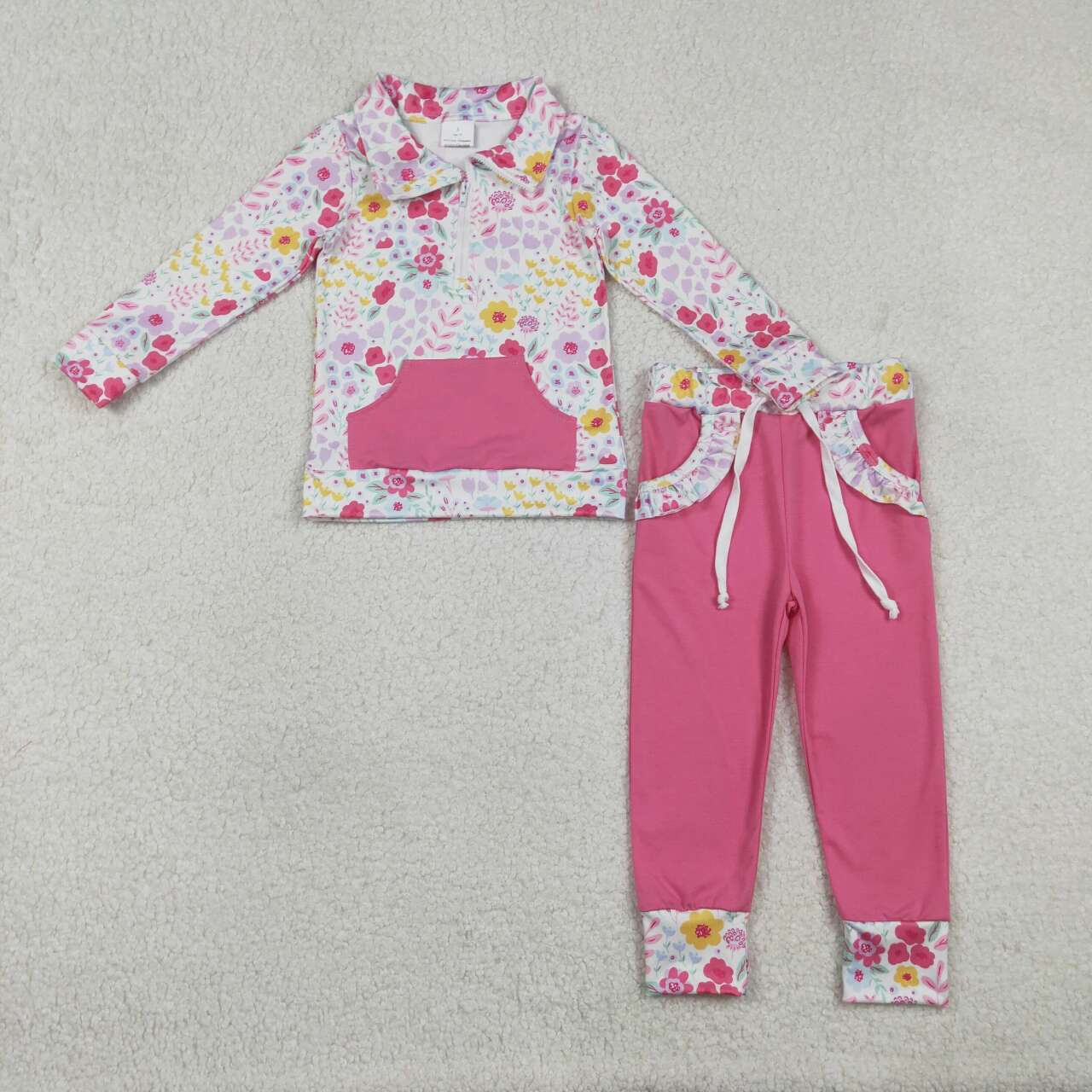 Pink lavender floral design kids girls long sleeve outfit