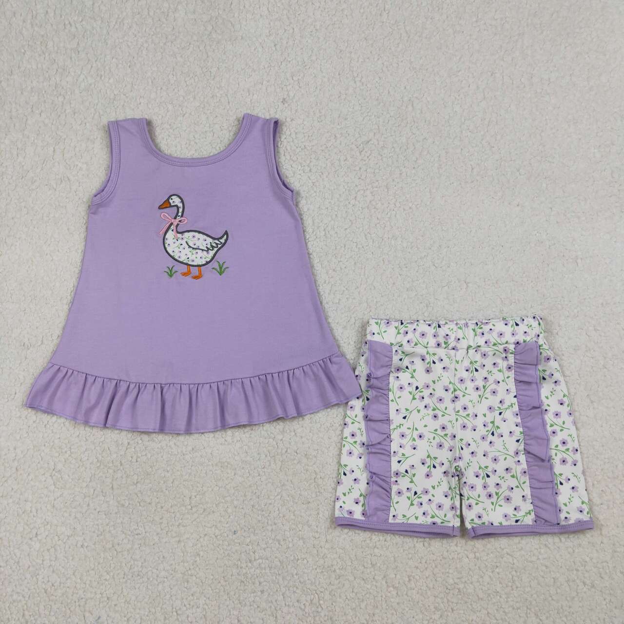 Embroidery Goose shirt matching shorts girls holiday outfit