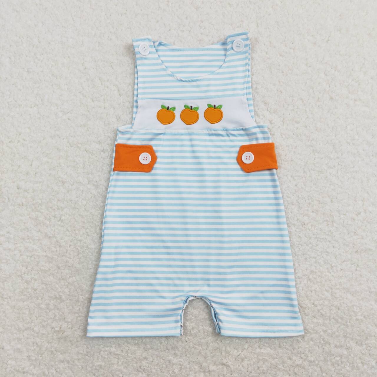 embroidery peach baby boy summer boutique romper