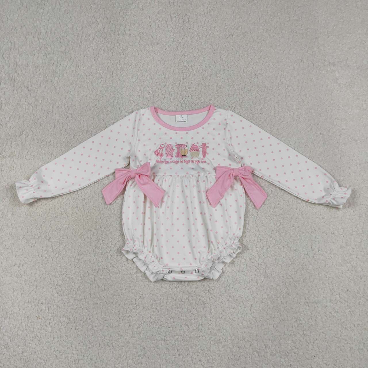Embroidery Pink bow design toddle baby long sleeve romper
