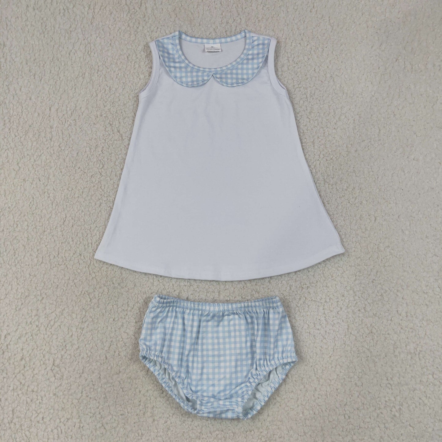 Toddle girls blue plaid summer bummies outfit