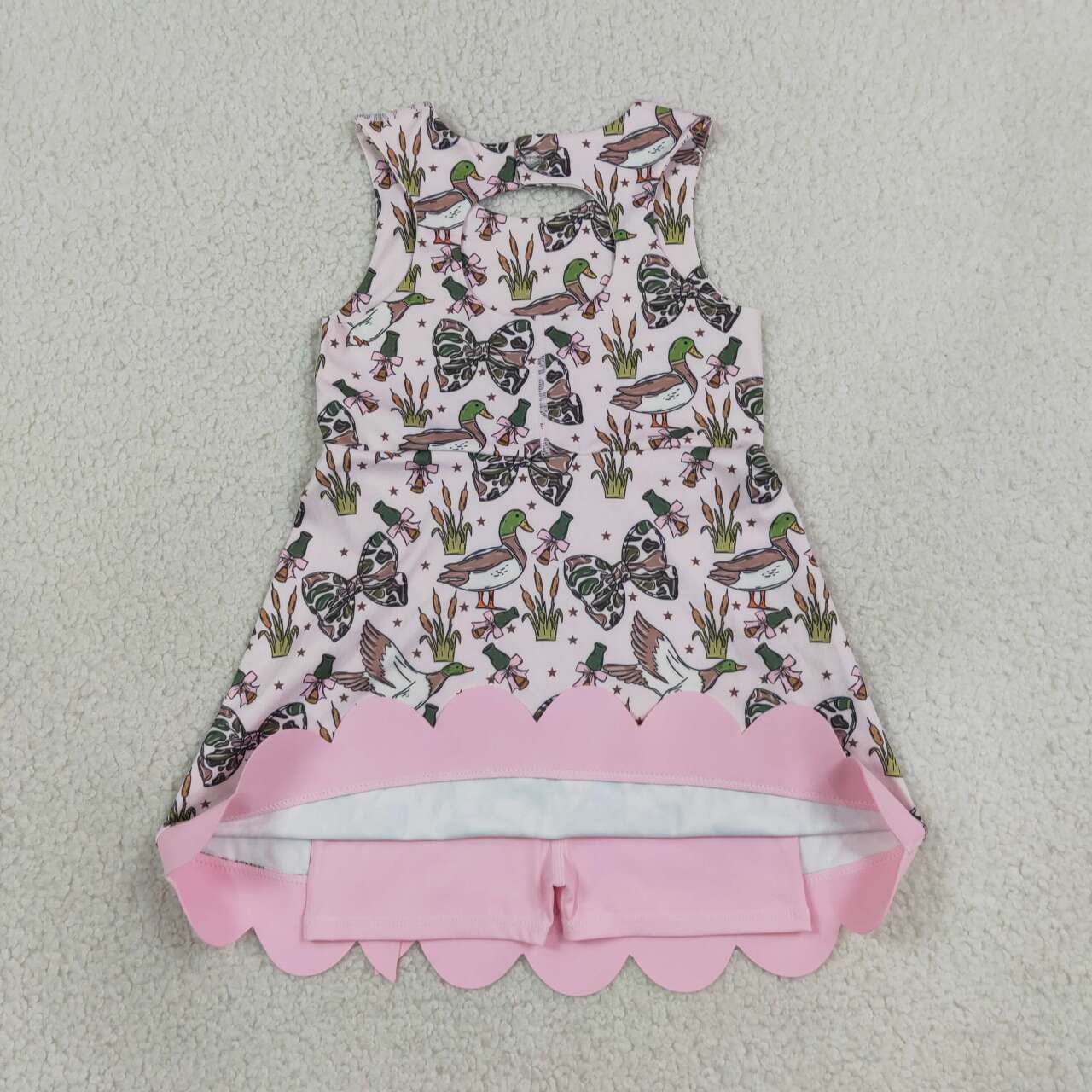 Green bow duck print girls summer yoga dress