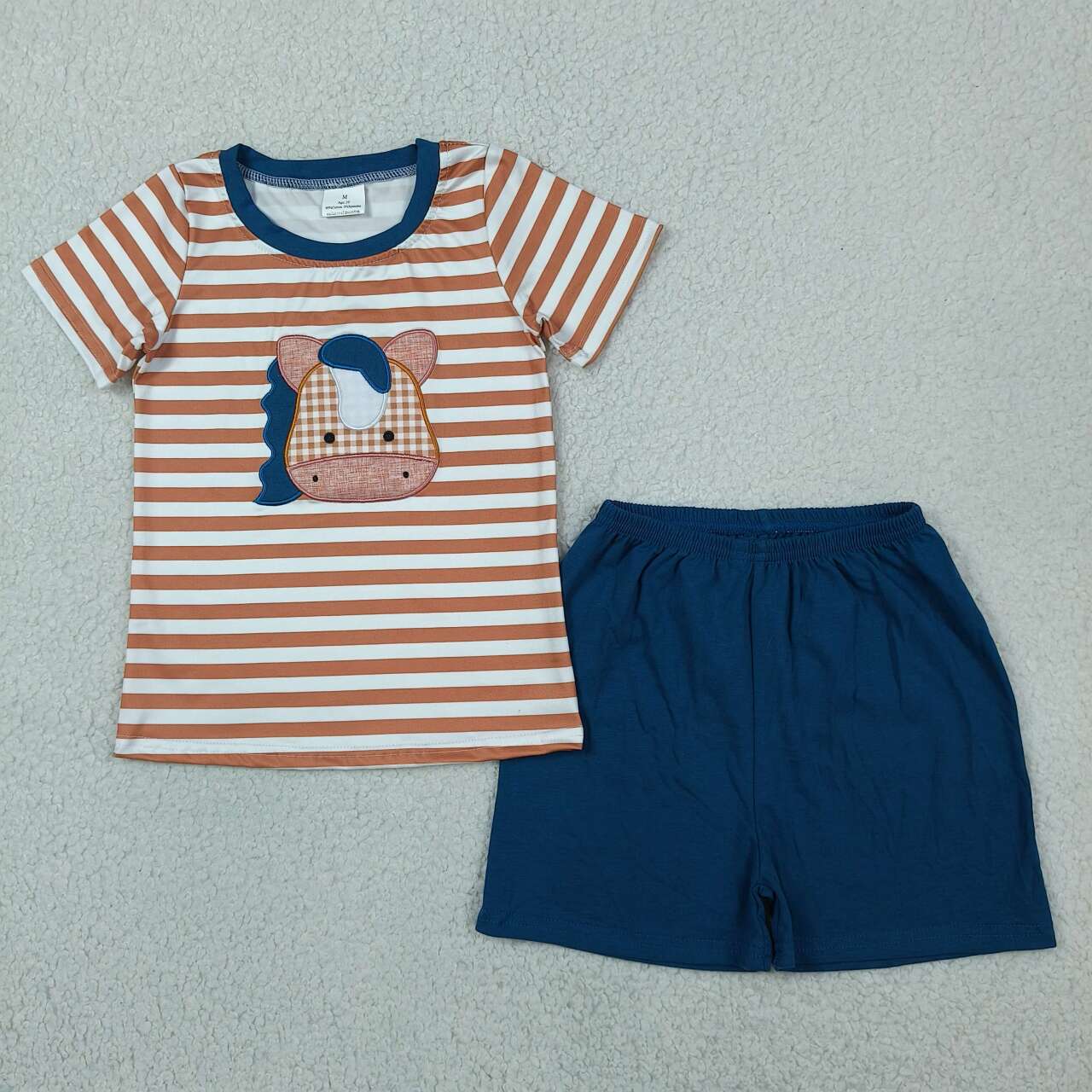 boy embroidery farm cow short sleeve outfit