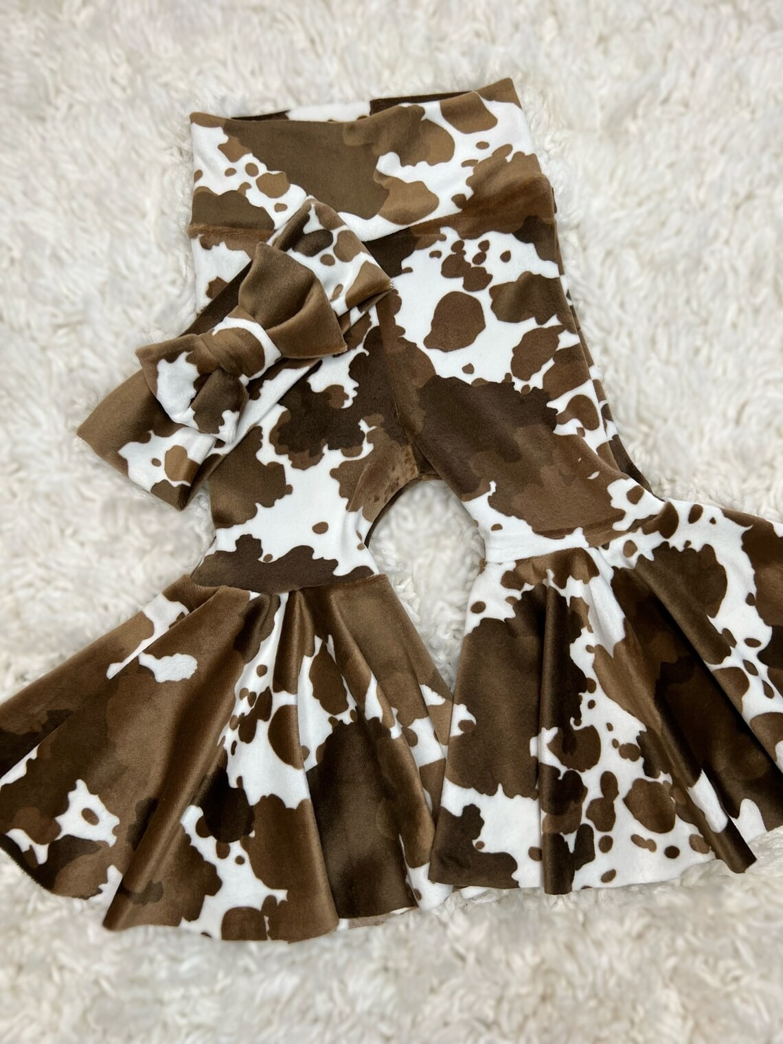 Brown cowhide high waist toddle baby girls western bell bottoms preorder