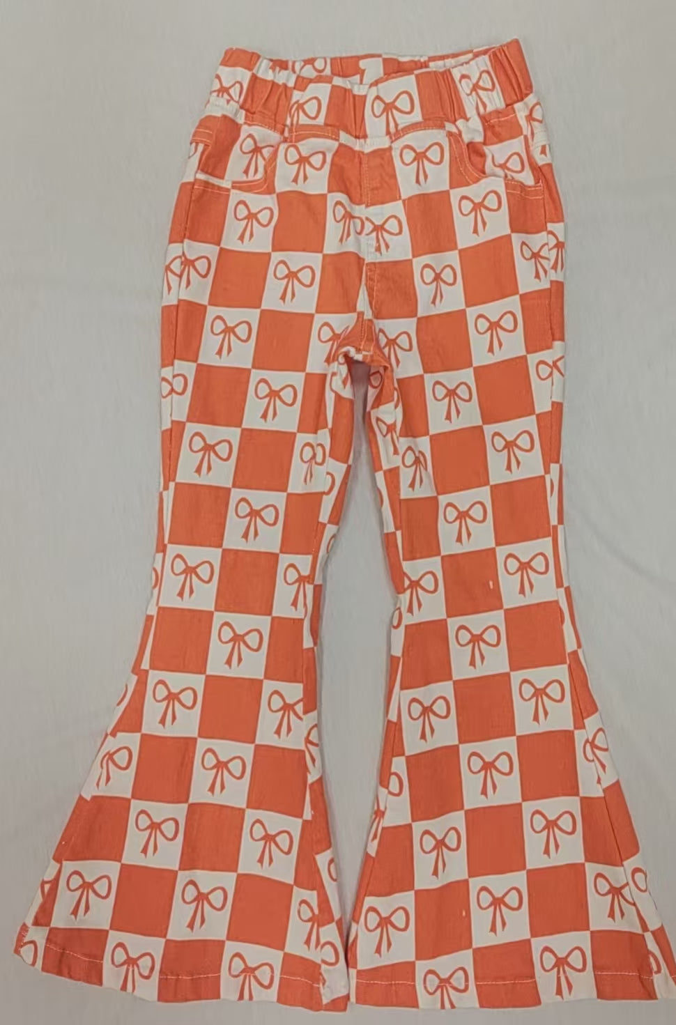 Orange bow checkered jeans bell bottoms preorder
