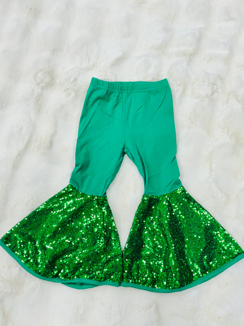 Kids sequins ruffle green leggings pants preorder