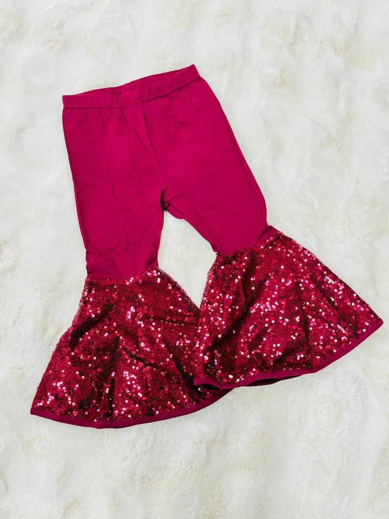 Kids sequins ruffle wine red leggings pants preorder