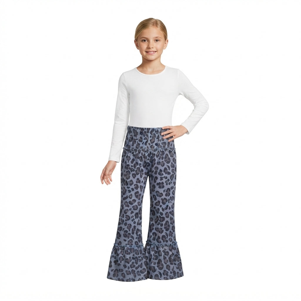 Girls black cheetah yoga flare pants