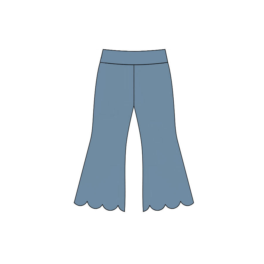 Dusty blue girls scalloped bell bottoms preorder