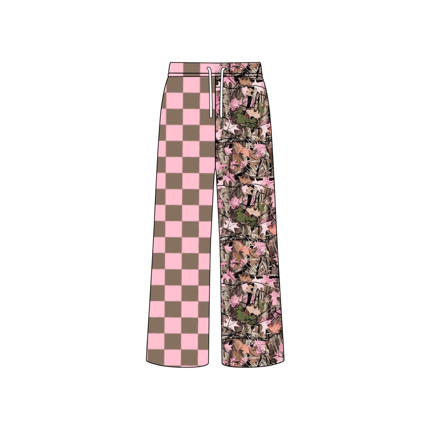 Pink khaki plaid print girls milk silk pants preorder