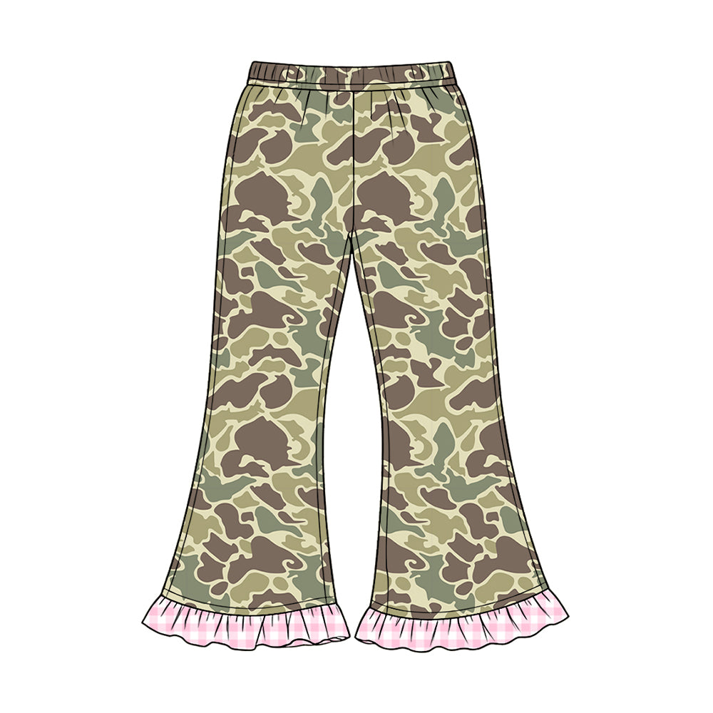 Khaki camo girls bell bottom pants preorder