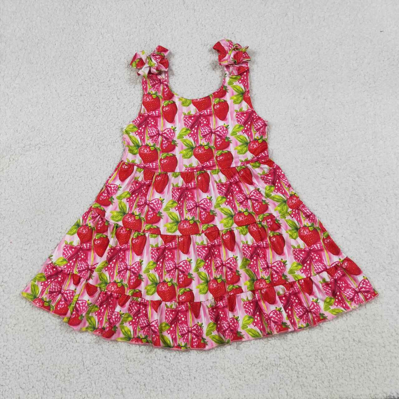 Strawberry print girls summer dress