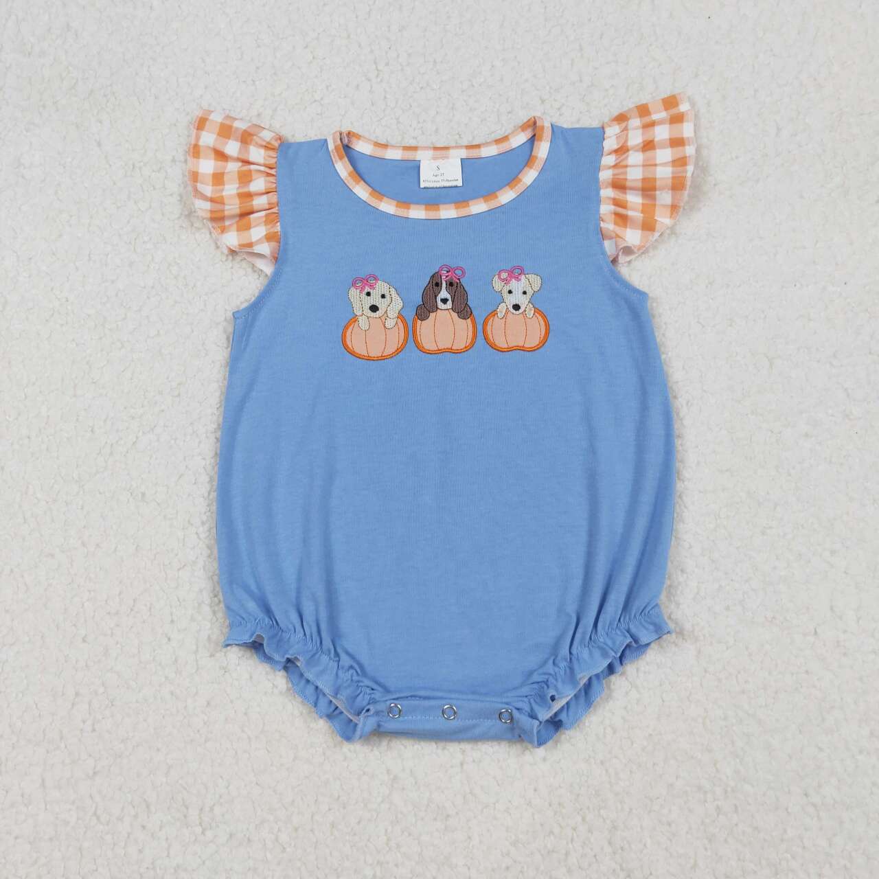Embroidery Pumpkin dog kids girls fall winter romper