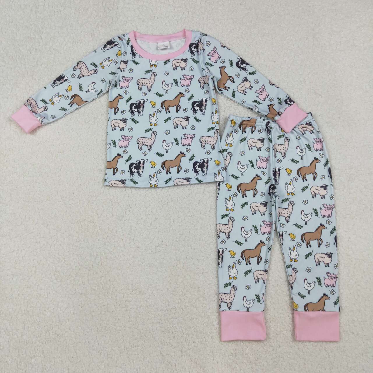farm animal girls long sleeve pajama set