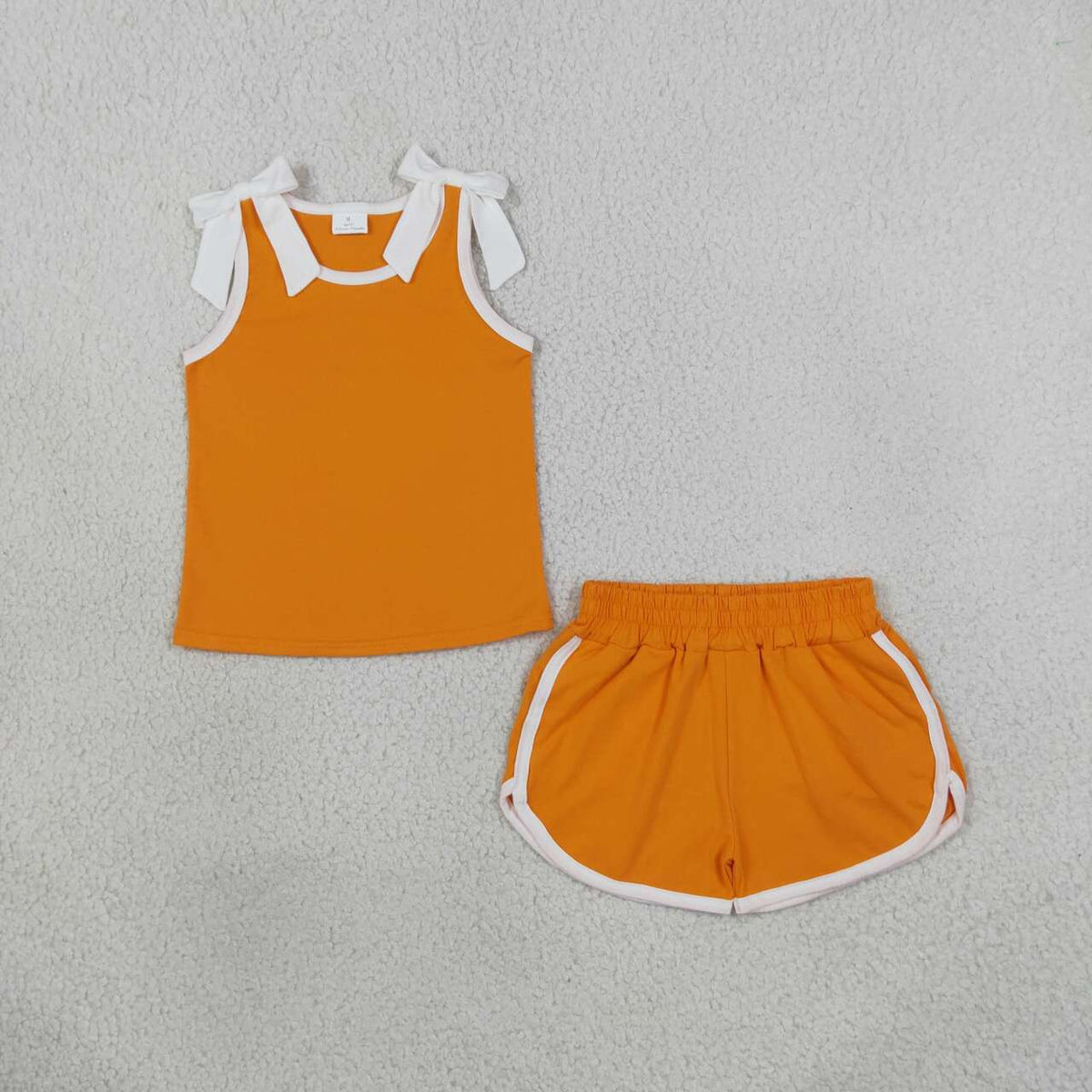 Orange cotton top matching shorts girls summer outfit