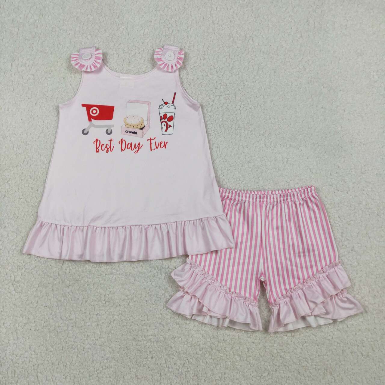 Best day ever top matching shorts girls summer outfit
