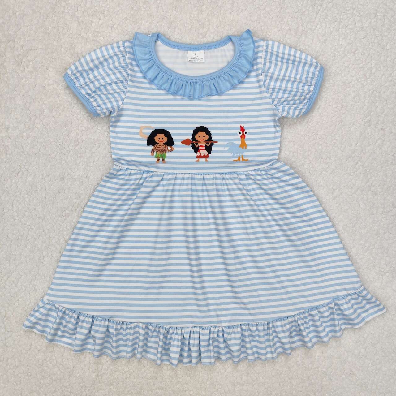 Blue stripes cartoon girl kids summer dress