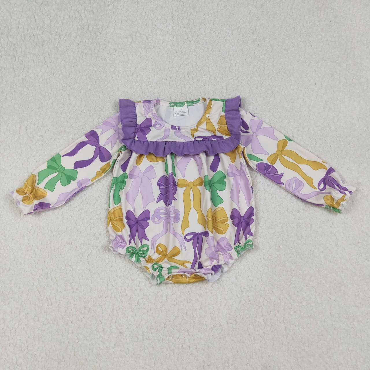 Mardi Gras bow toddle baby long sleeve romper