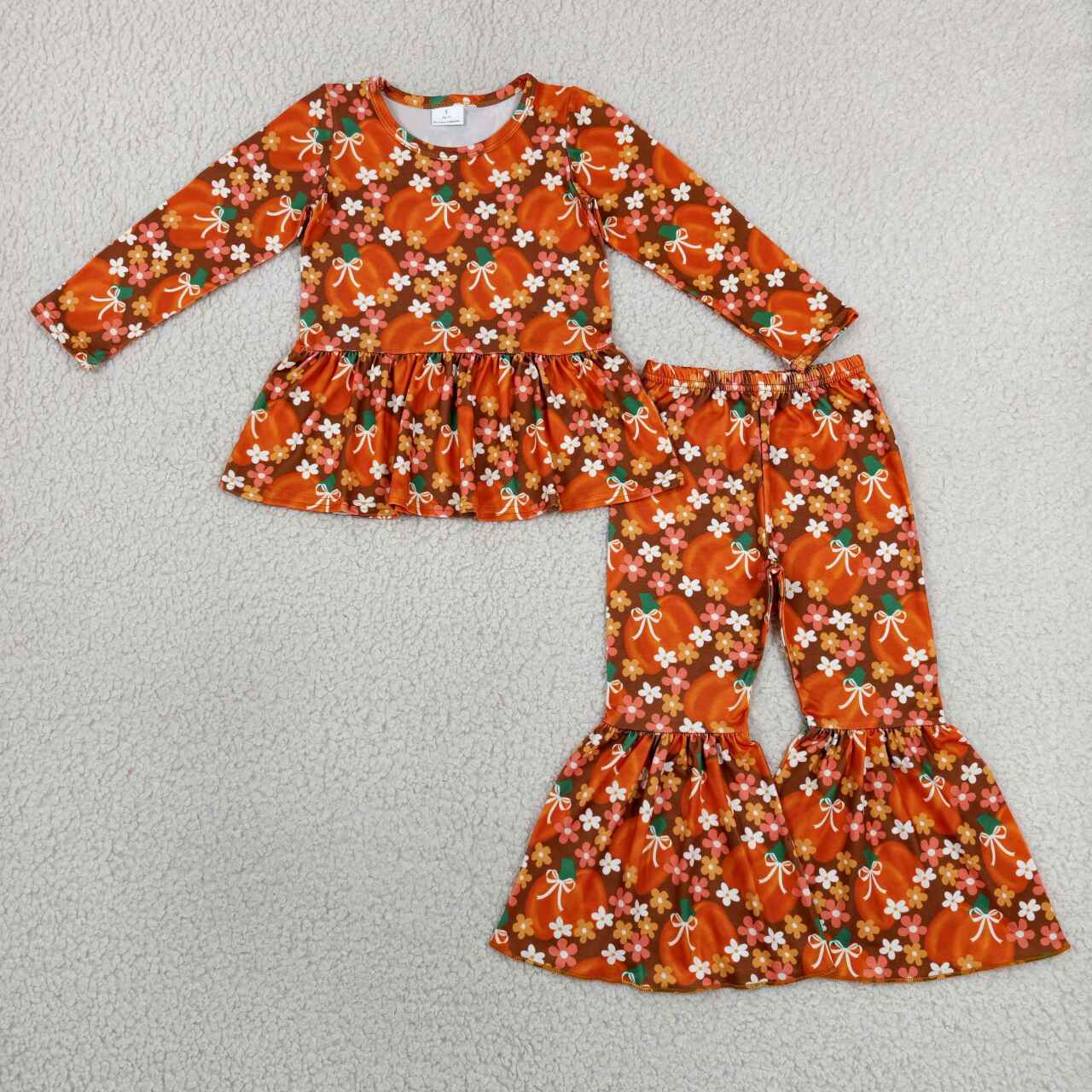 Fall Pumpkin print girls long sleeve outfit