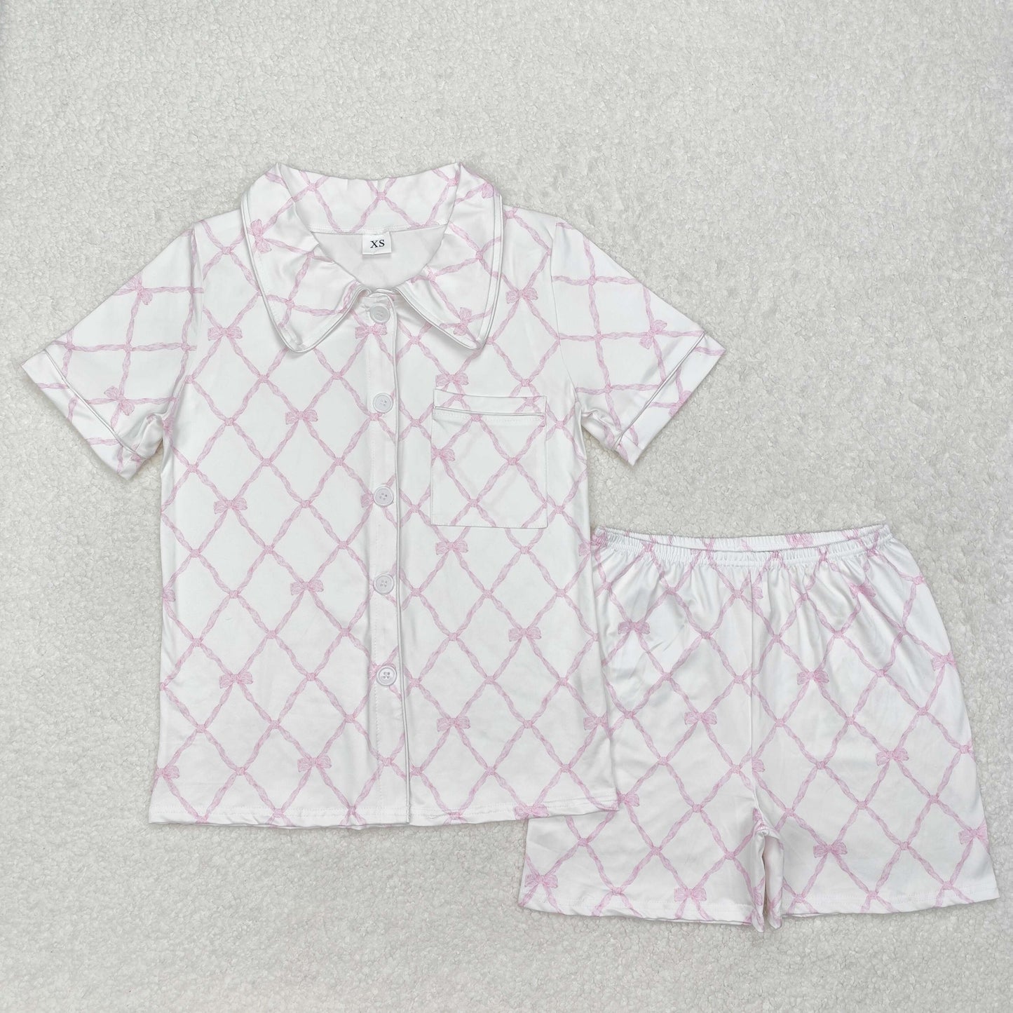 Adult women pink bow short sleeve pajama set