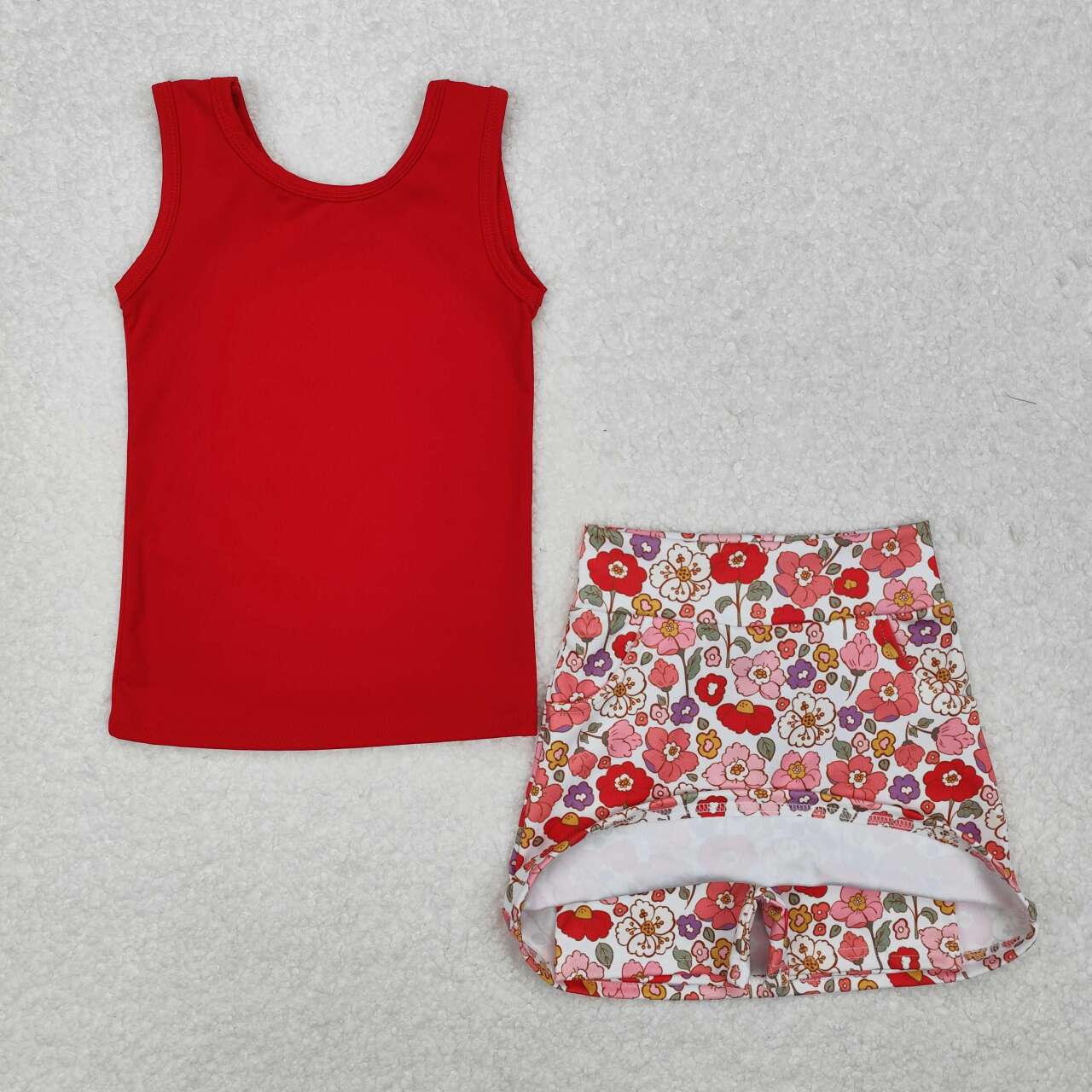 Baby girl red top floral skirt active wear sports summer outfit