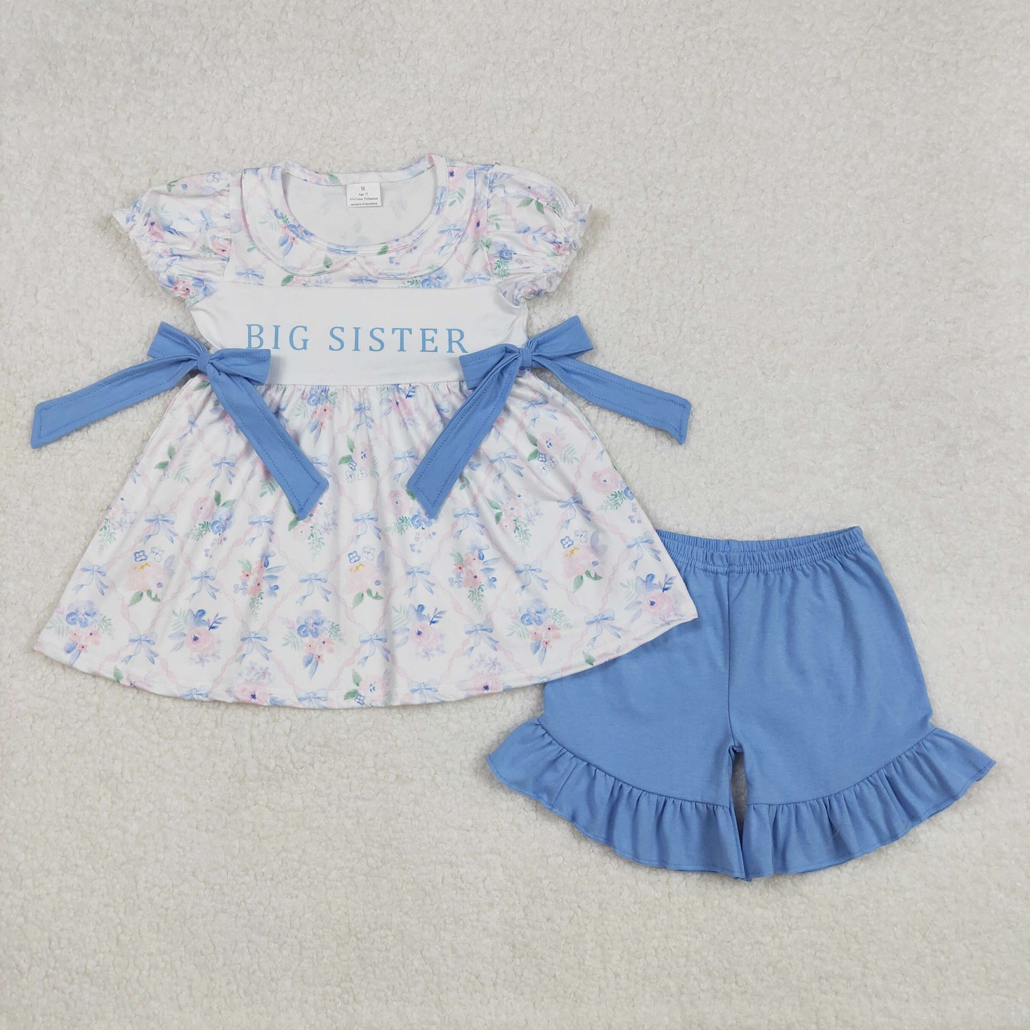Big sister blue pink floral top matching shorts summer outfit