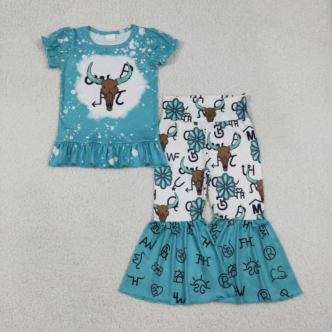 Girls western cow short sleeve outfit