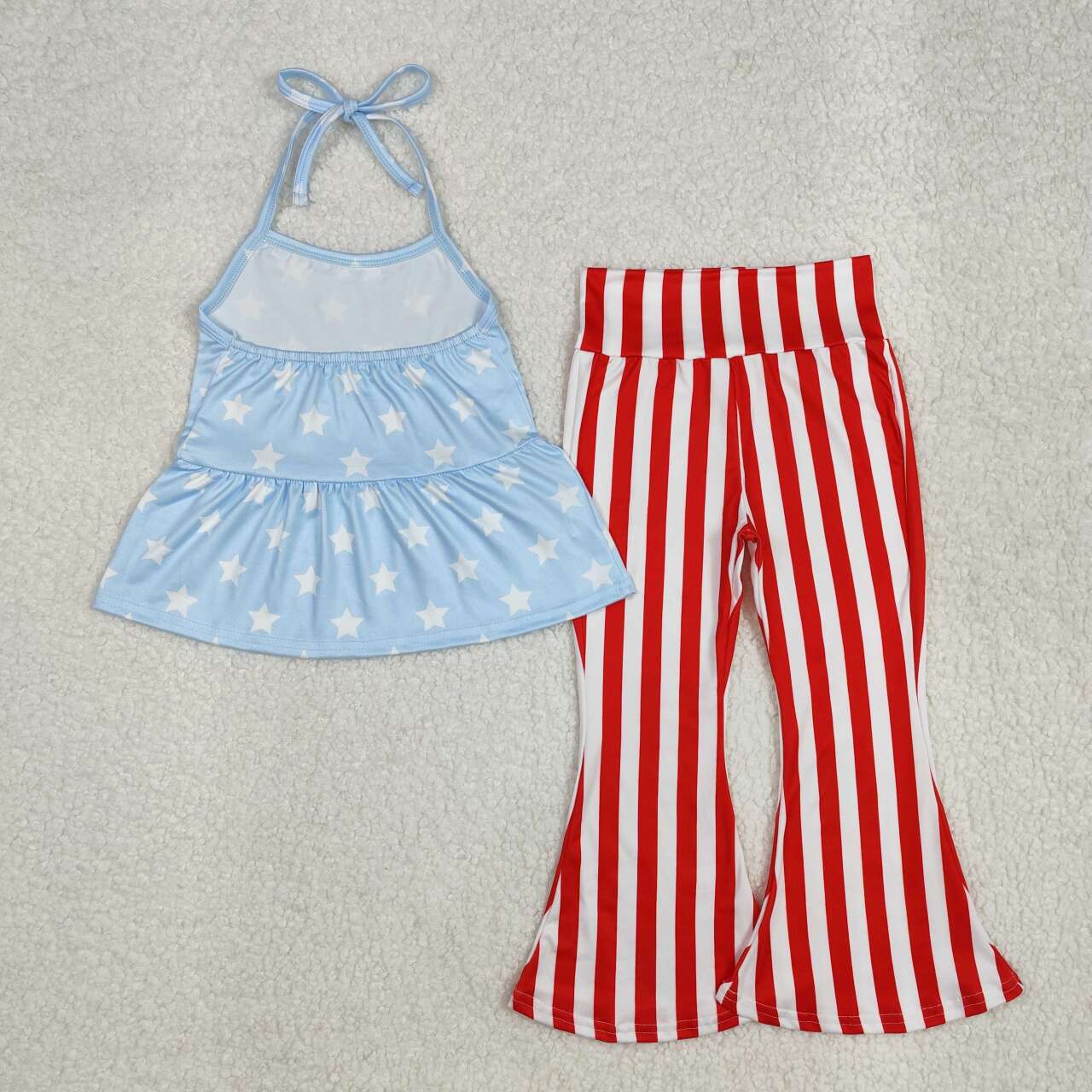 Girls July 4th star top red stripes bell bottom clothes set