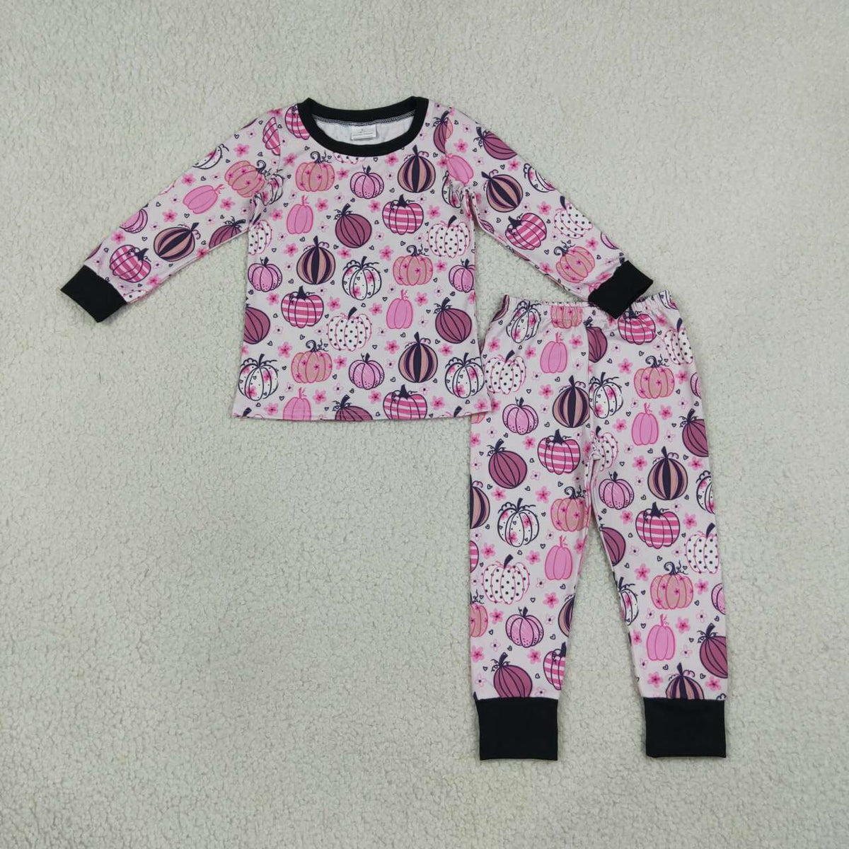 Pink pumpkins long sleeve top matching pants girls fall outfit