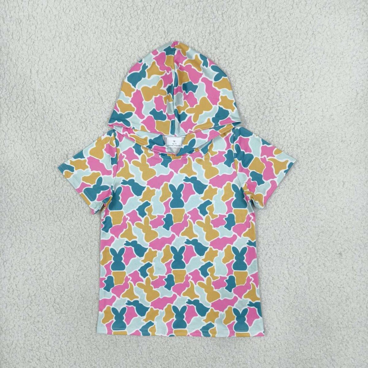 Easter bunny camo print boys short sleeve hoodie top