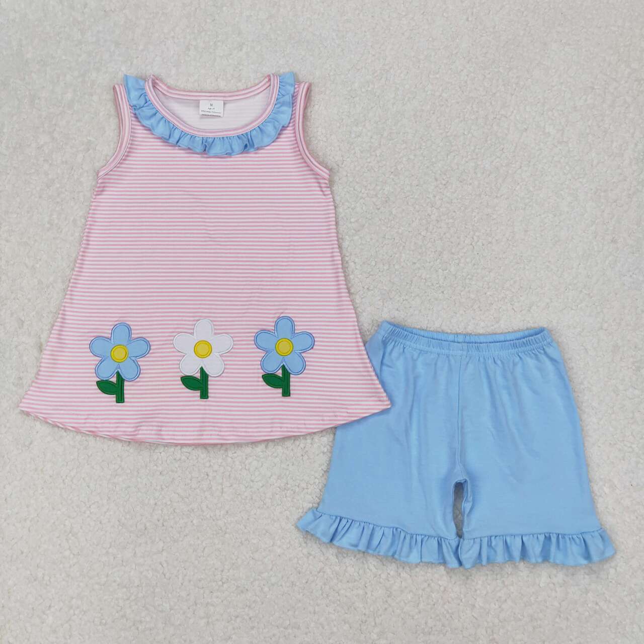Baby girls embroidery flower print summer outfit