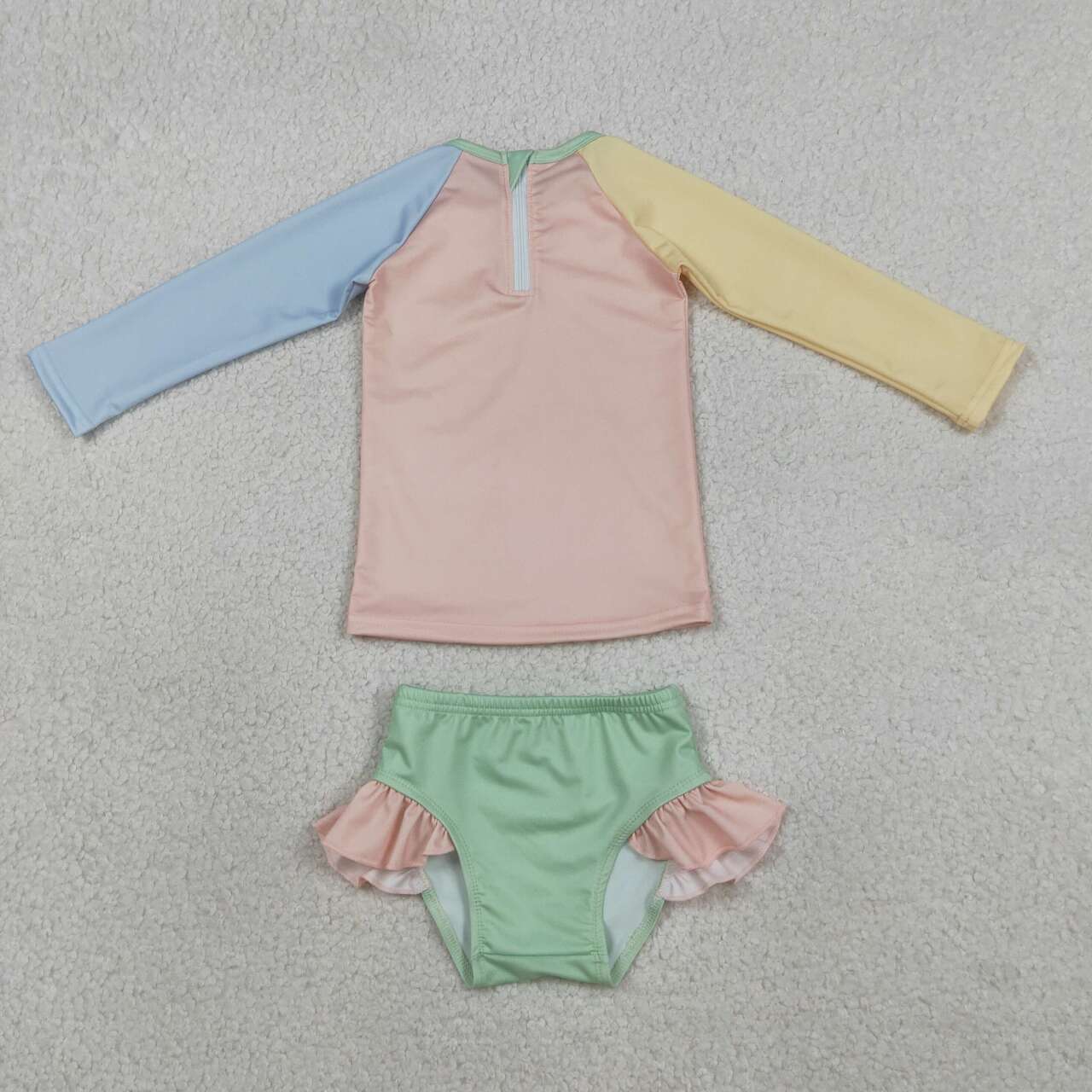 Blue yellow pink color baby two pieces bathing suit kids