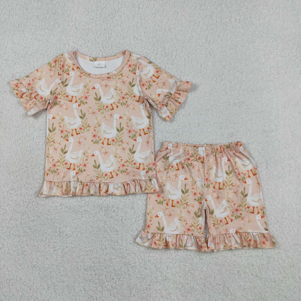 Goose flowers top matching shorts girls summer outfit