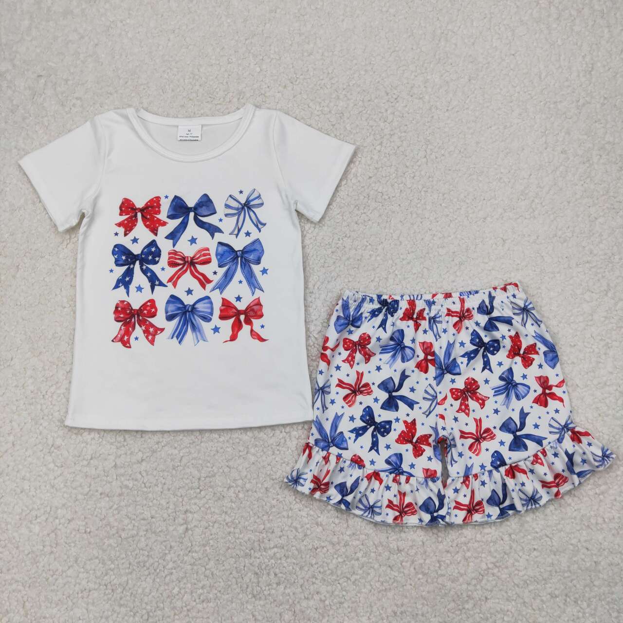 Red blue bow July 4th baby girl summer outfit