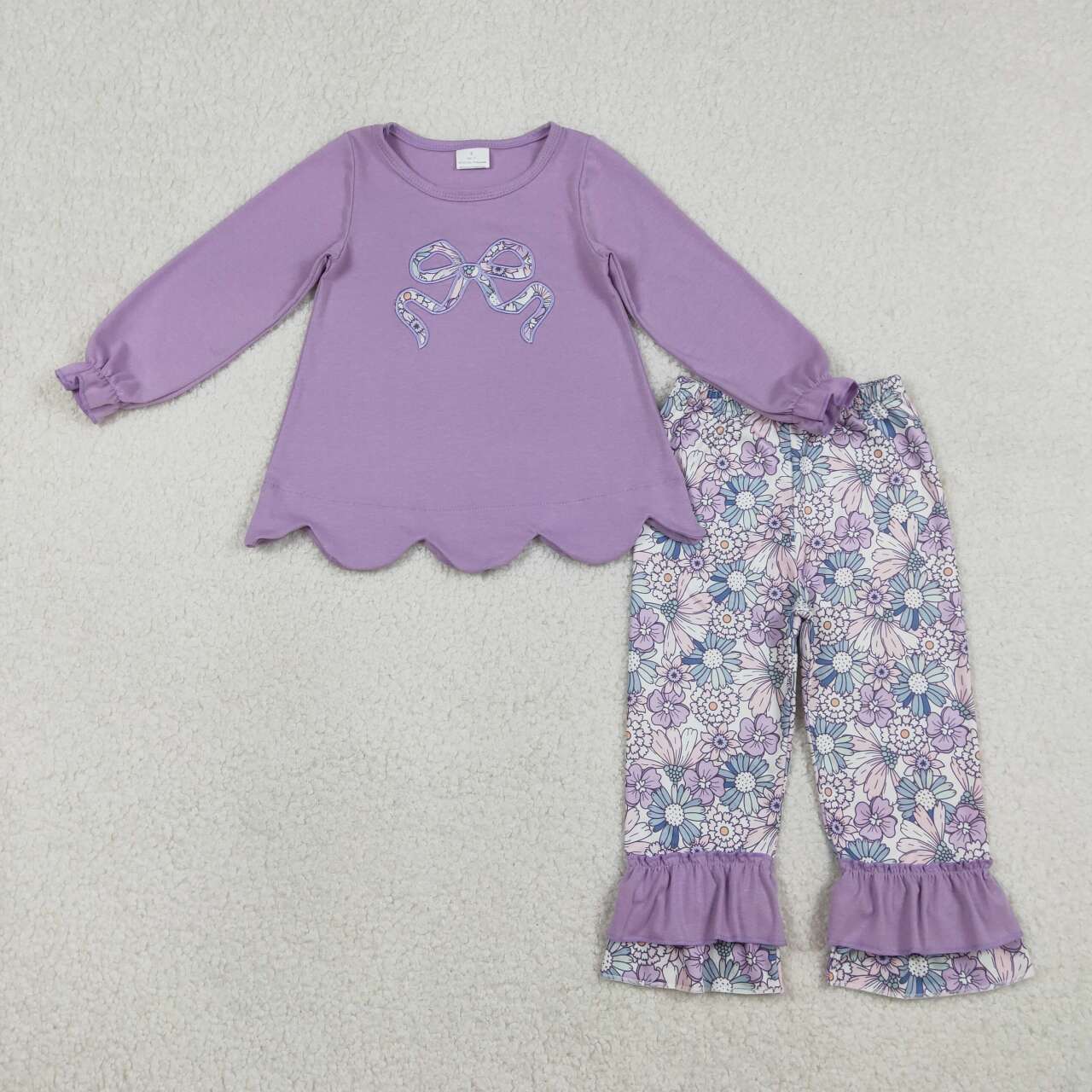Lavender floral embroidery design kids baby girl spring fall outfit