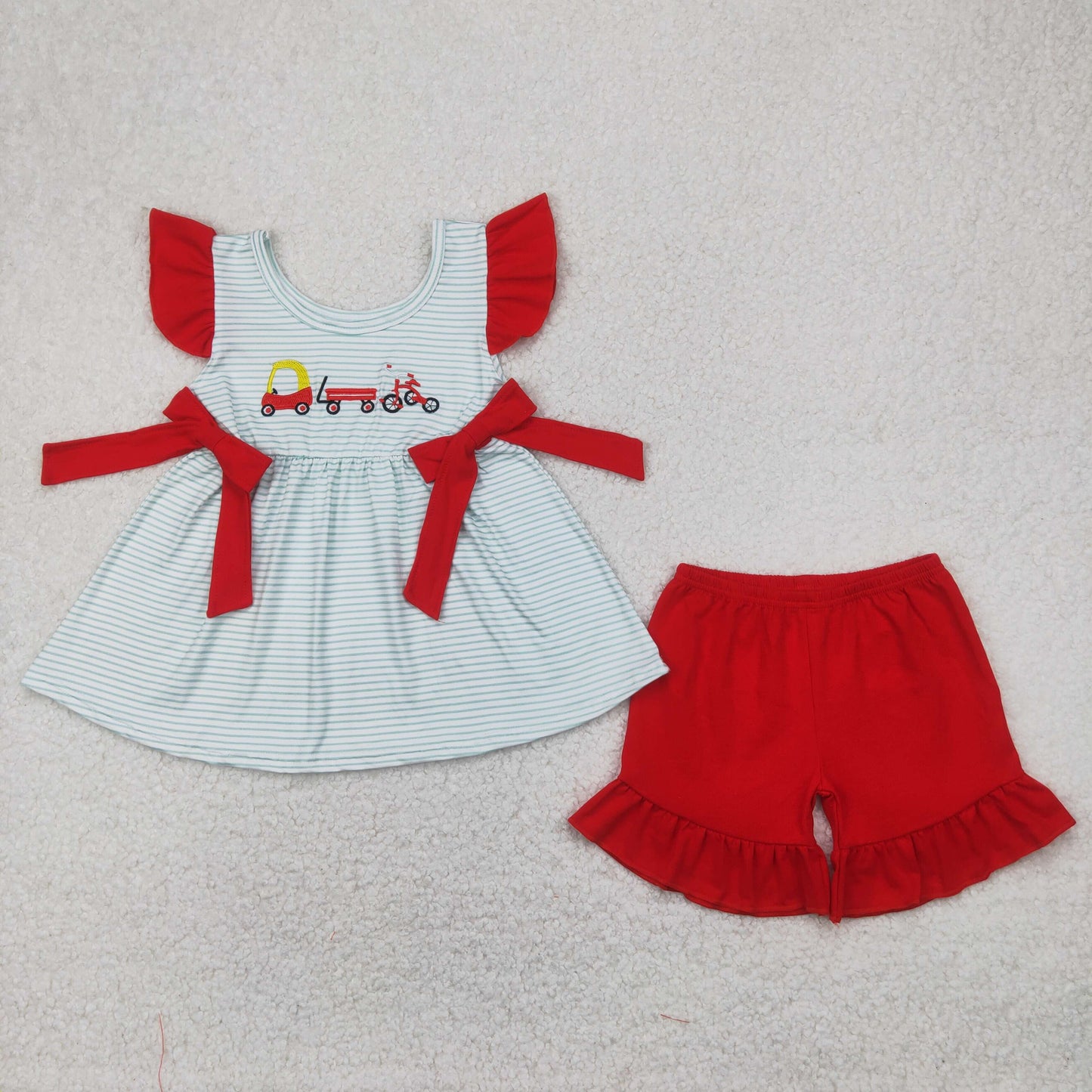 Infant girls embroidery car design summer clothes