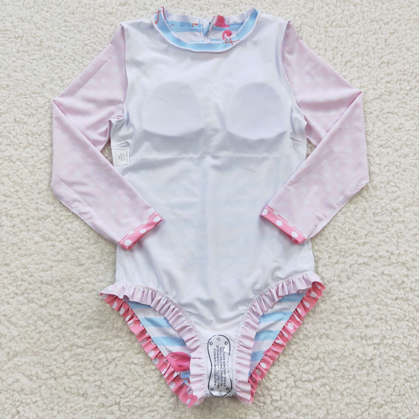girls long sleeve floral one piece flamingo bathing suit kids swimwear
