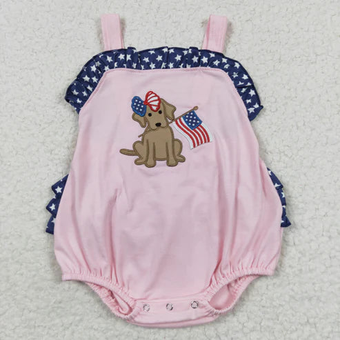 Embroidery July 4th boy flag dog sister brother matching outfit