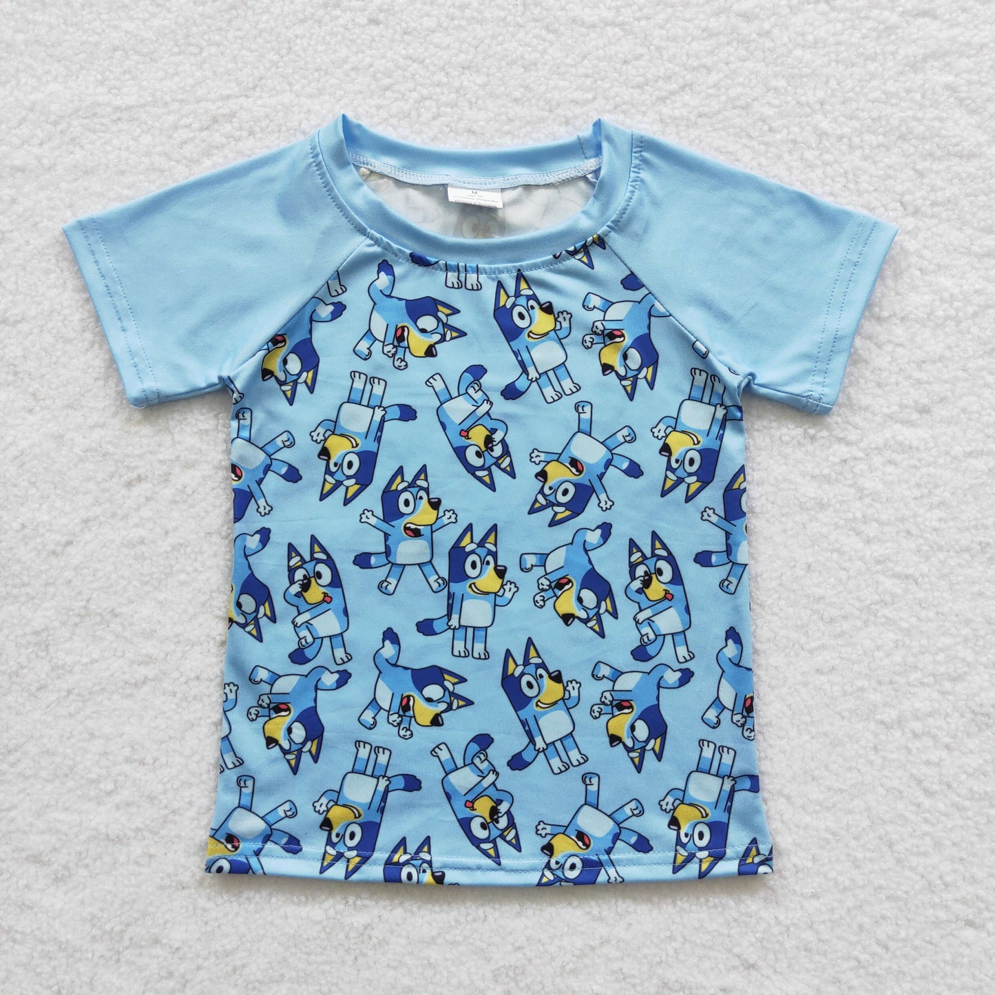 baby boy short sleeve blue dog cartoon raglan top
