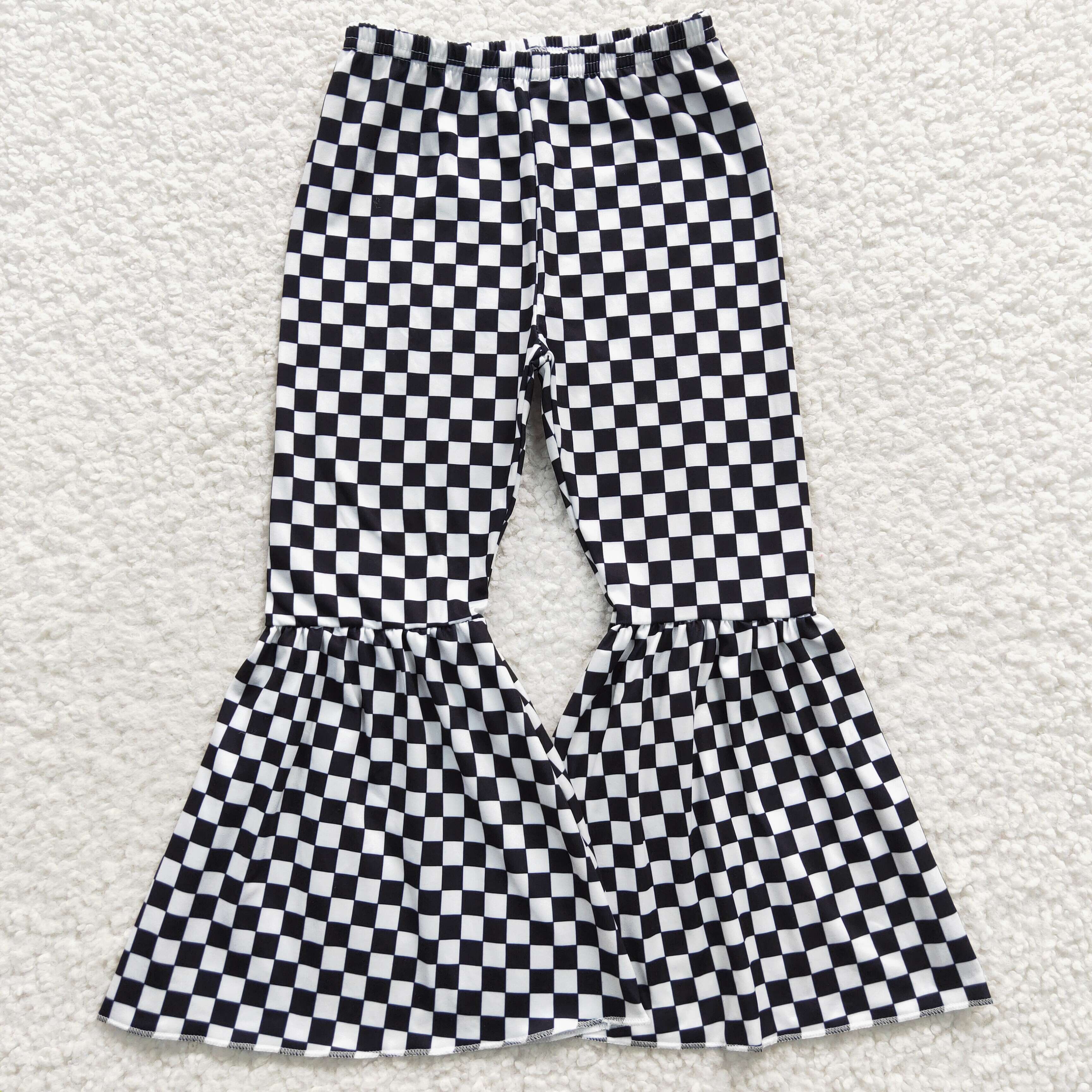KIDS CHECKERBOARD PRINT BELL BOTTOM PANTS