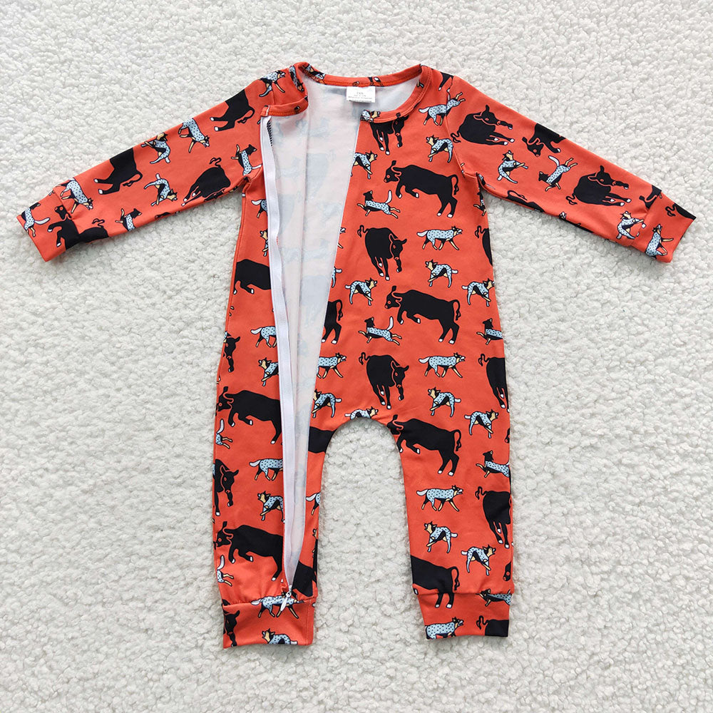 farm cow long sleeve zip romper