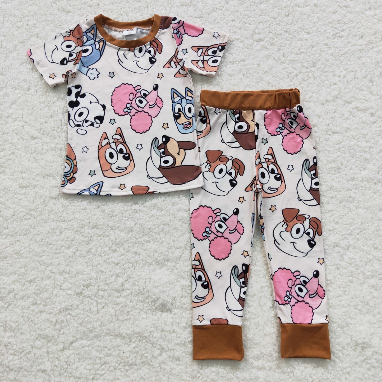 blue cartoon dog short sleeve milk silk pajama sets