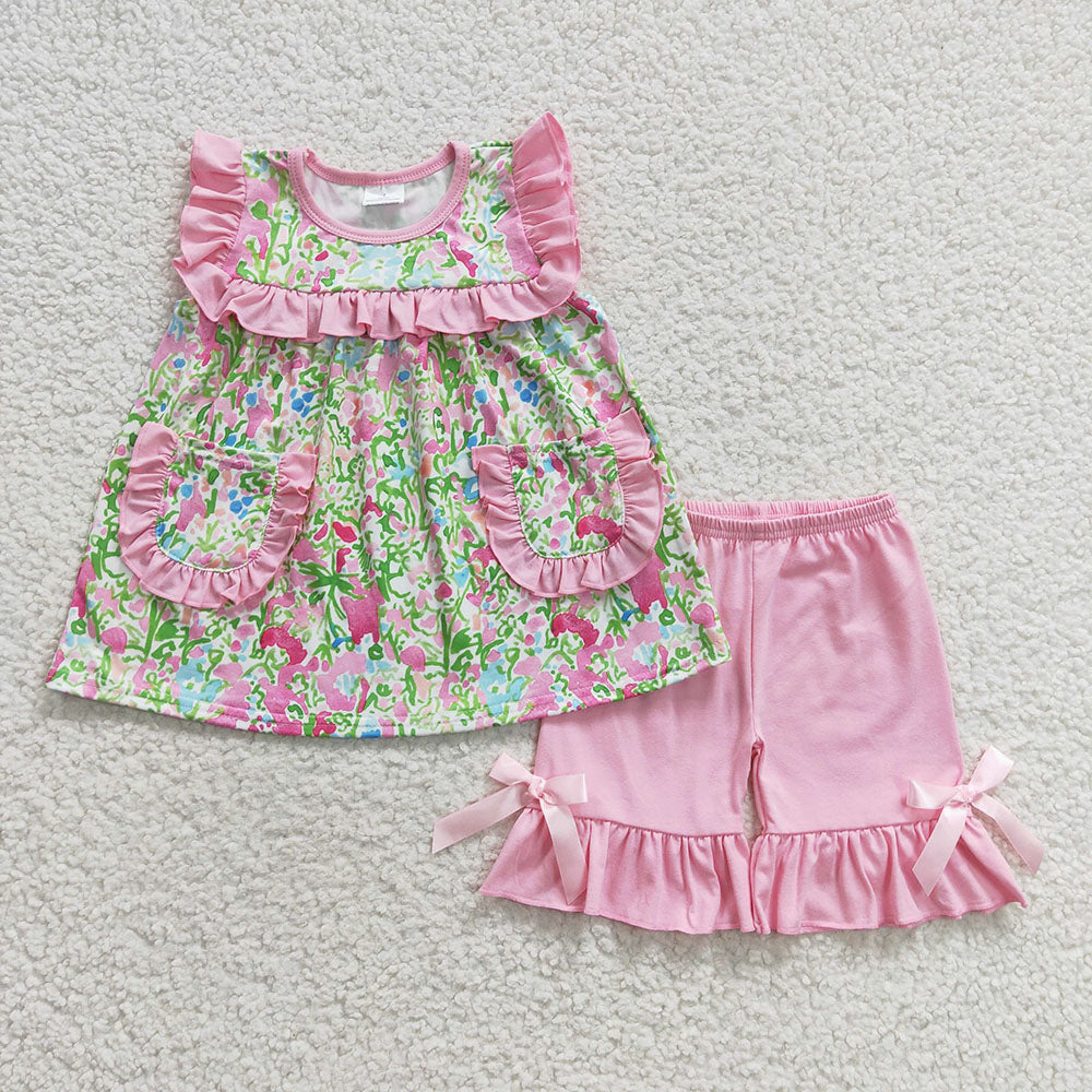 Summer girls floral boutique clothing set