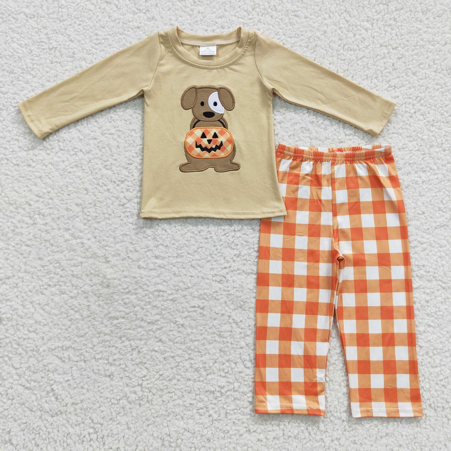 boy embroidery dog pumpkin Halloween clothing set
