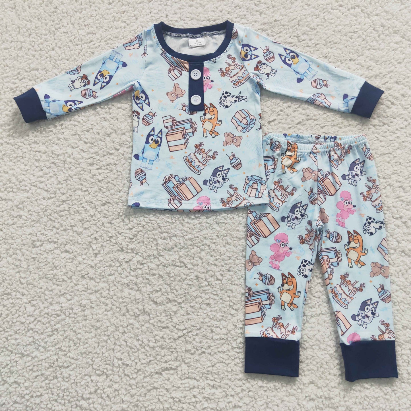baby boy blue dog milk silk pajama set