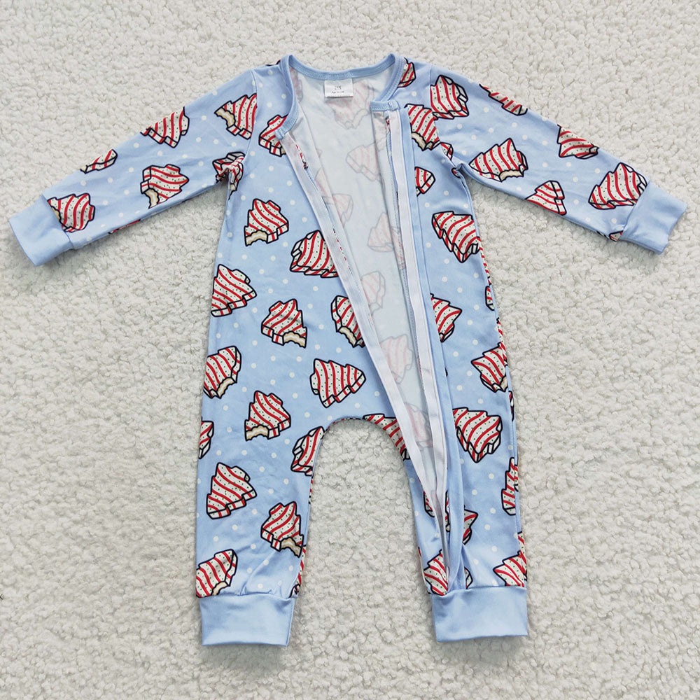 boy long sleeve Christmas cake zip romper