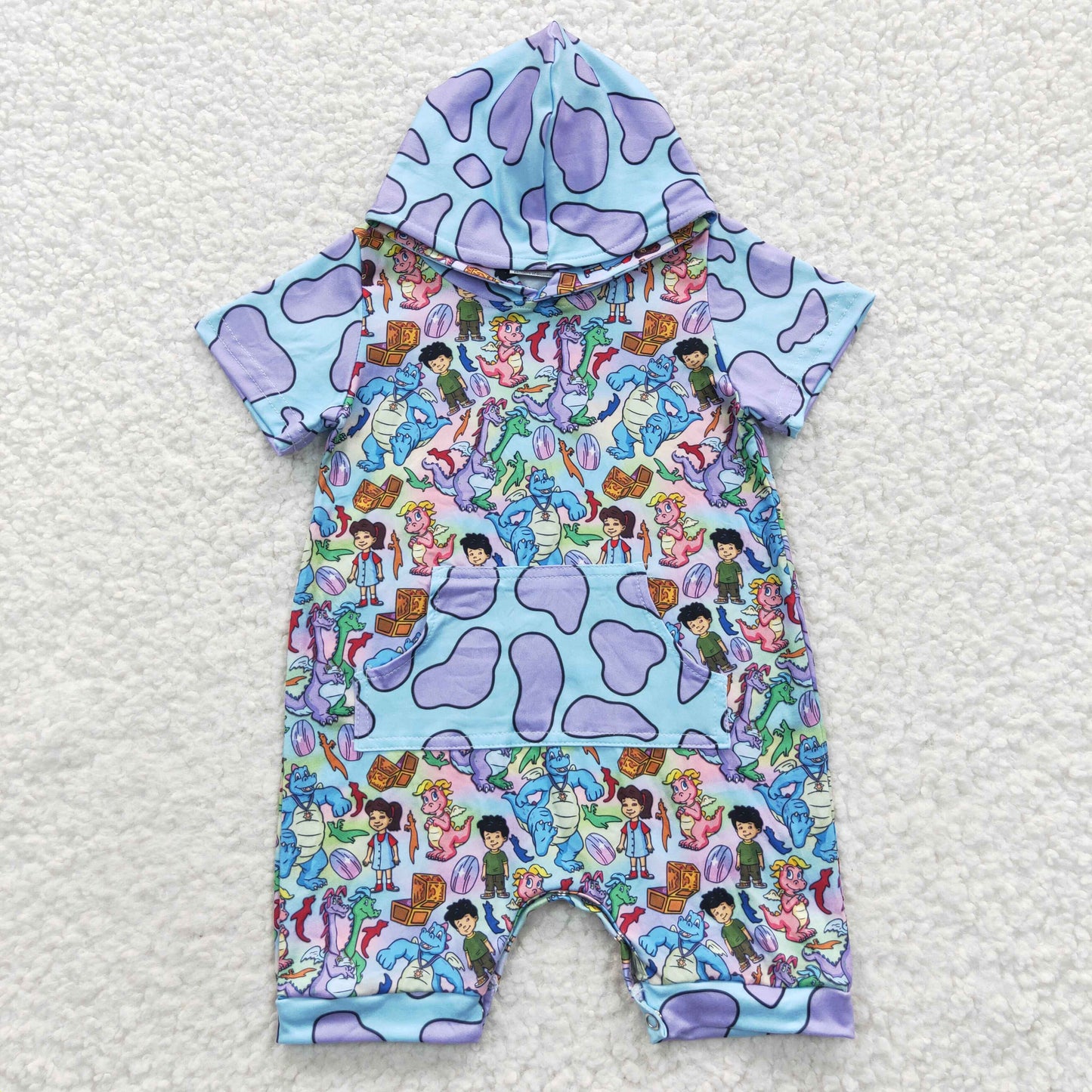 boy short sleeve cartoon hoodie romper