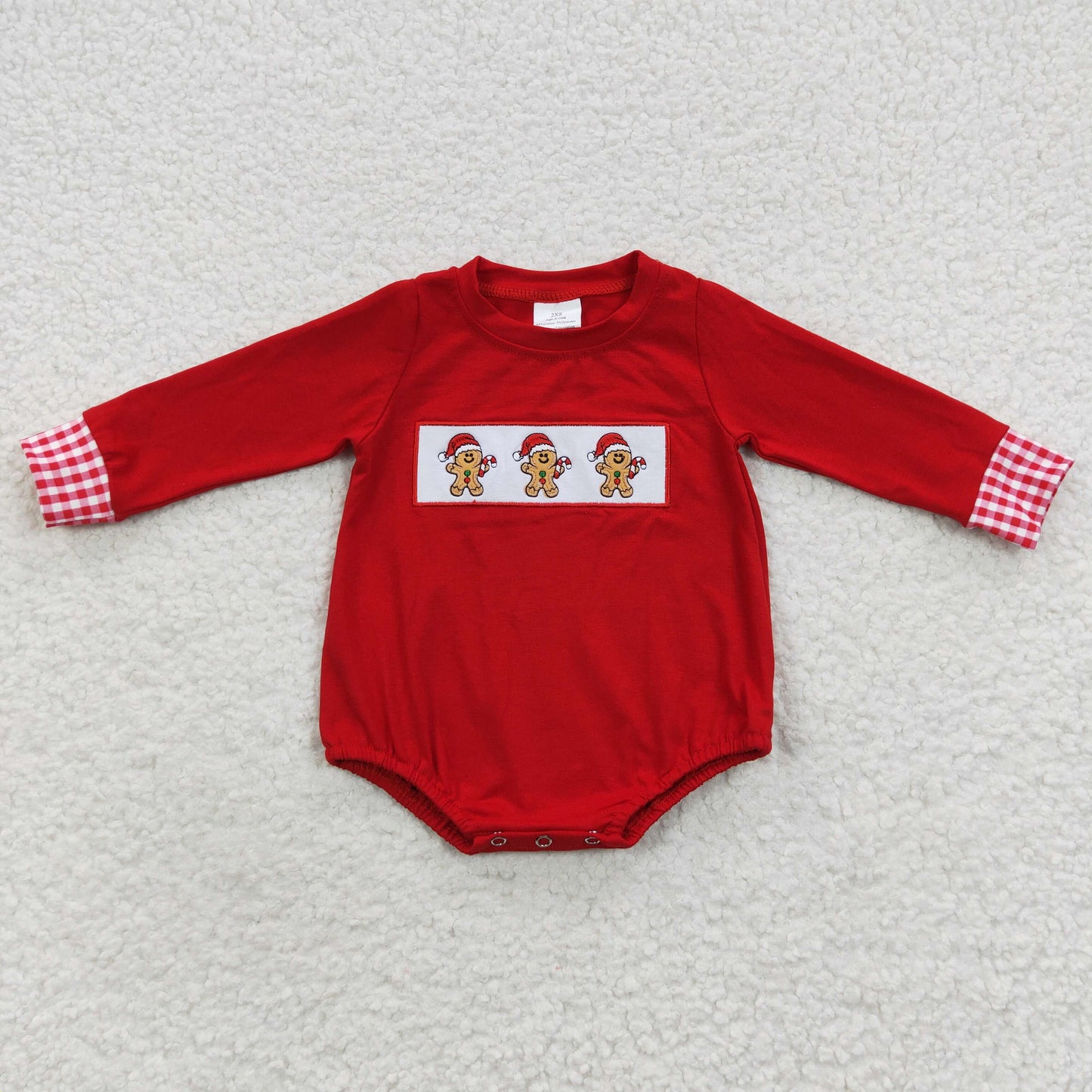 boy embroidery Christmas gingerbread romper
