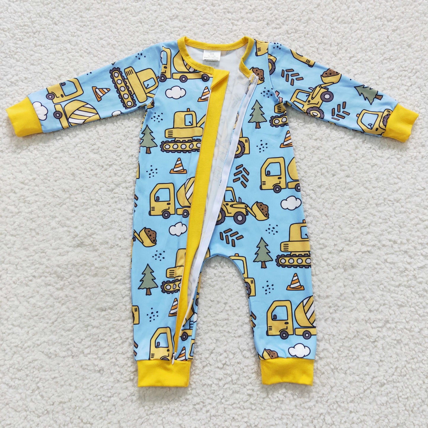 boy long sleeve construction zip romper