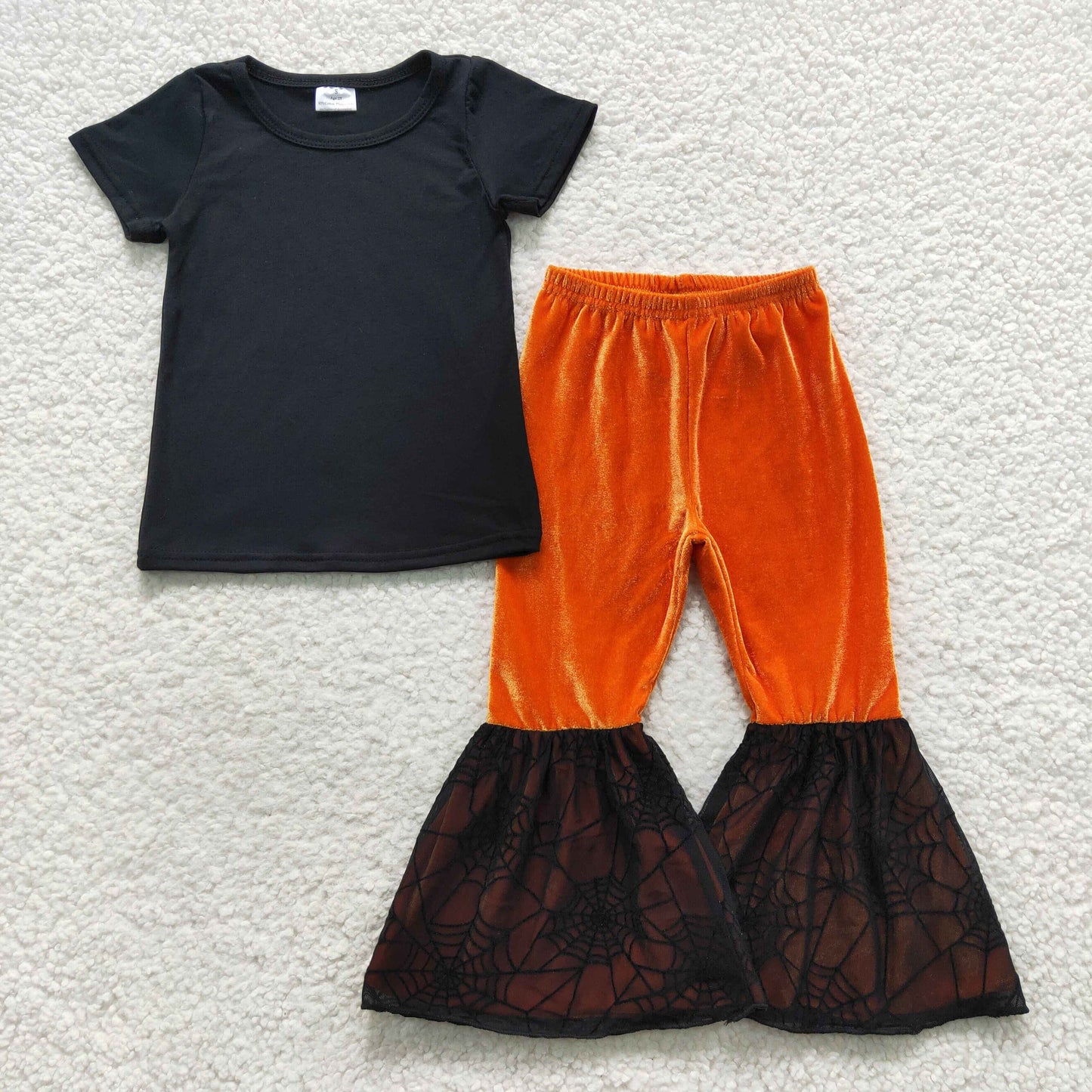 baby girls black short sleeve top velvet pants Halloween outfit